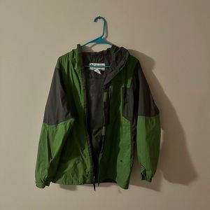 Green rain jacket